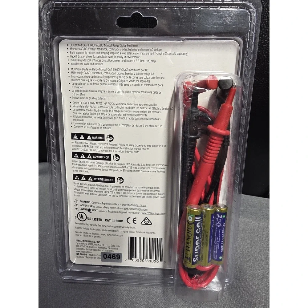 Ideal 61-327 600V Manual Range Multimeter NCVT CATIII 600V 4000 Count Display